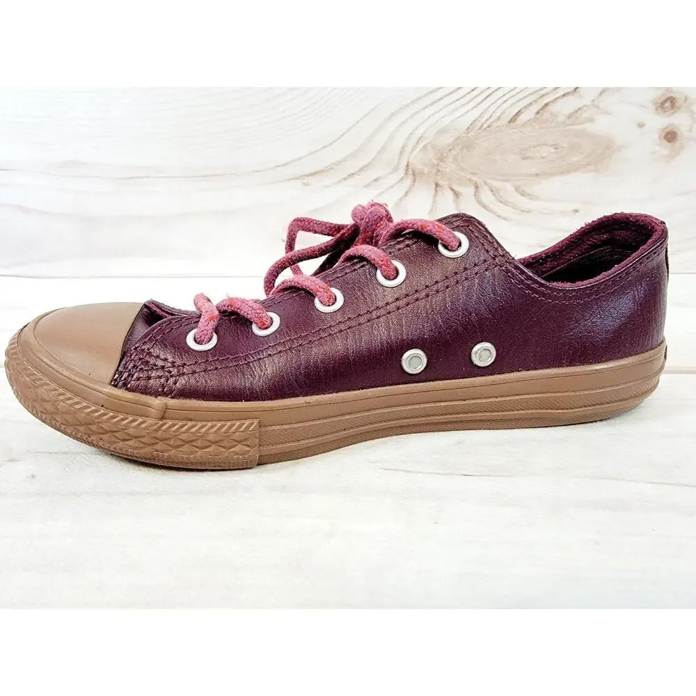 Converse Chuck Taylor All Star Ox Fashion Leather Sneakers Youth Size 3 Burgandy